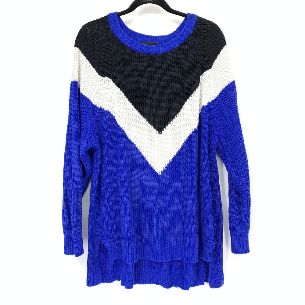 Express Tunic Sweater Womens Size Medium Colorblock Chevron Detail Blue Black